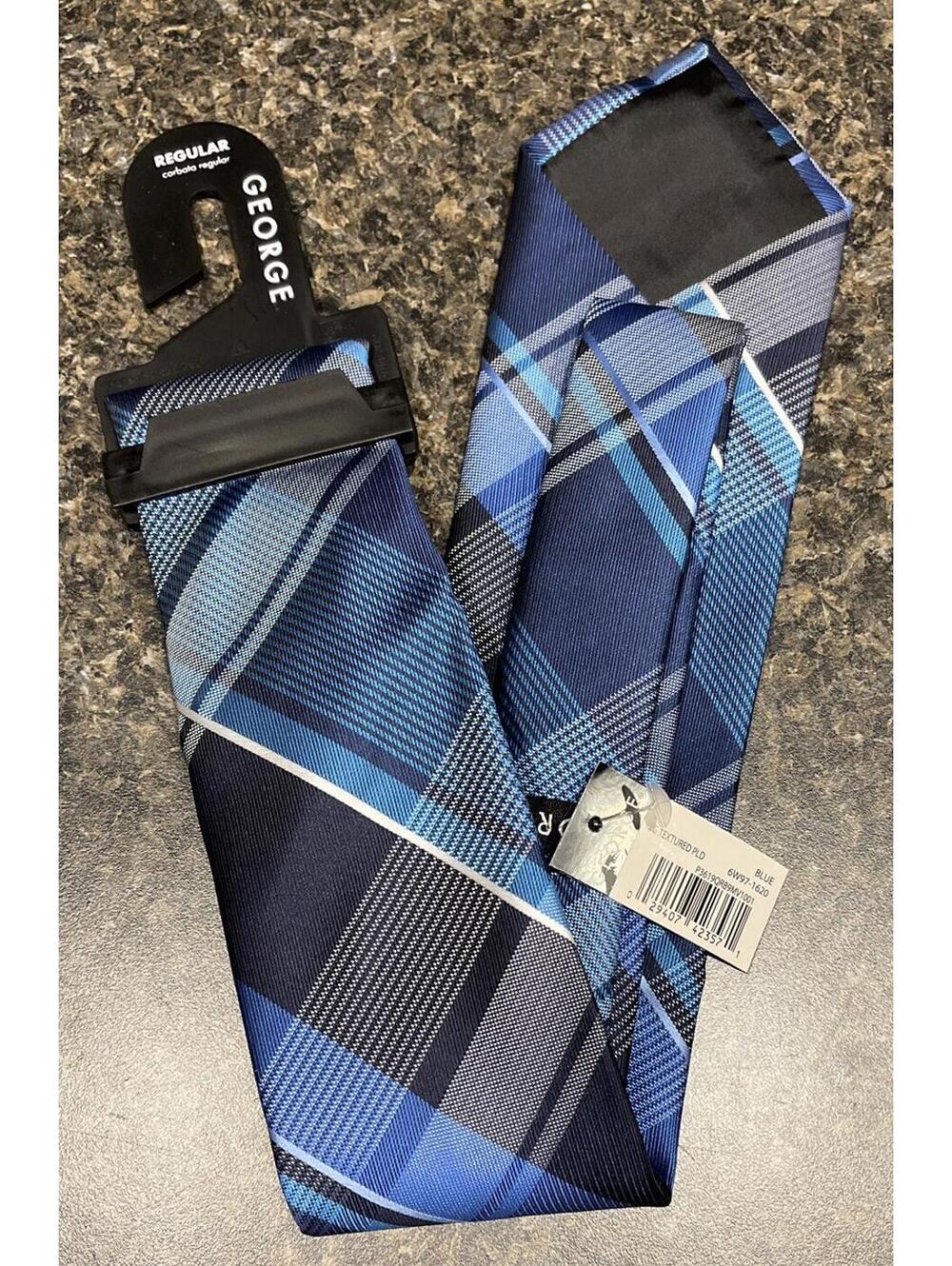 George Mens Striped Blue Plaid Pointed Neck Tie NWT! M1356